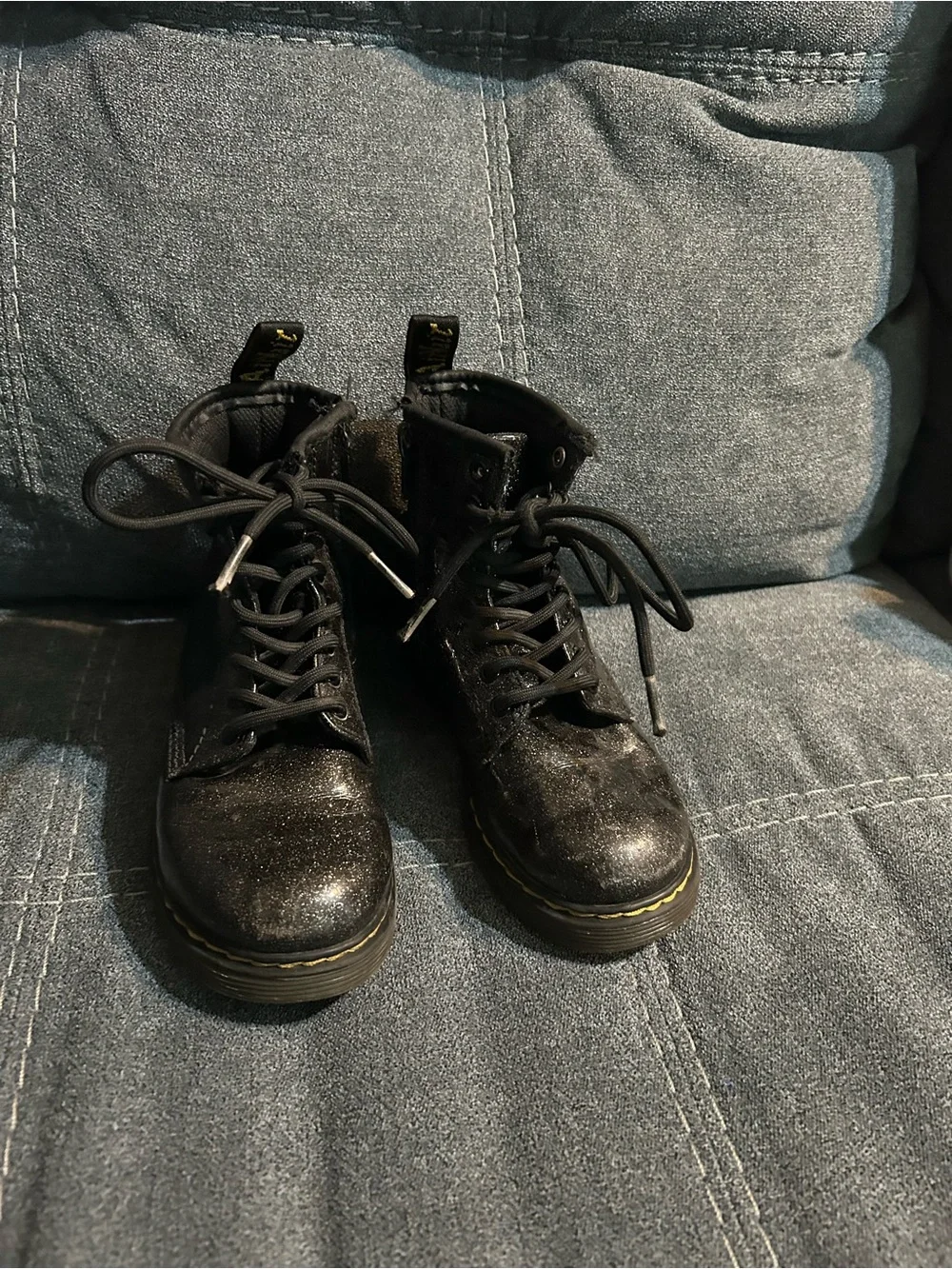 Dr. Martens Black Glitter Lace-Up Kids Boots
